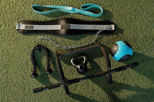 ecommerce fitness products shown on grass